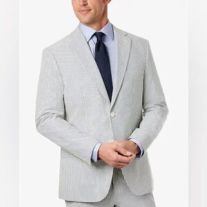 Lauren Ralph Lauren Mens UltraFlex Blue Seersucker Cotton Sport Coat Size 40L